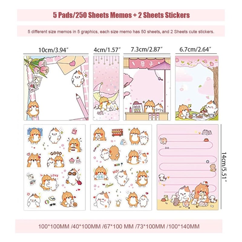 Doraking 250Sheets Cute Cartoon Dog Memo Notes Writing Pads Scrapbook Decorations TODO List for Planning with 2 Sheets Decorative Stickers, Doraking Shiba Inu Memos - Image 2